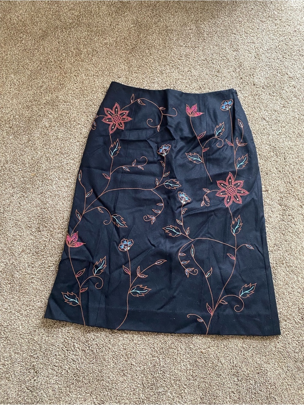 Harold's Black Midi Skirt with Pink & Blue Floral Embroidery